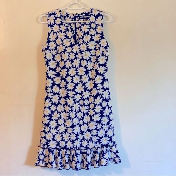 Karl Lagerfeld Paris Dress Blue Yellow Floral Lined Bottom Ruffles Sz 2 see pics - Picture 2 of 7